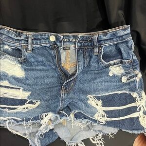 American Eagle Outfitters Super Ripped Blue Jean Shorts